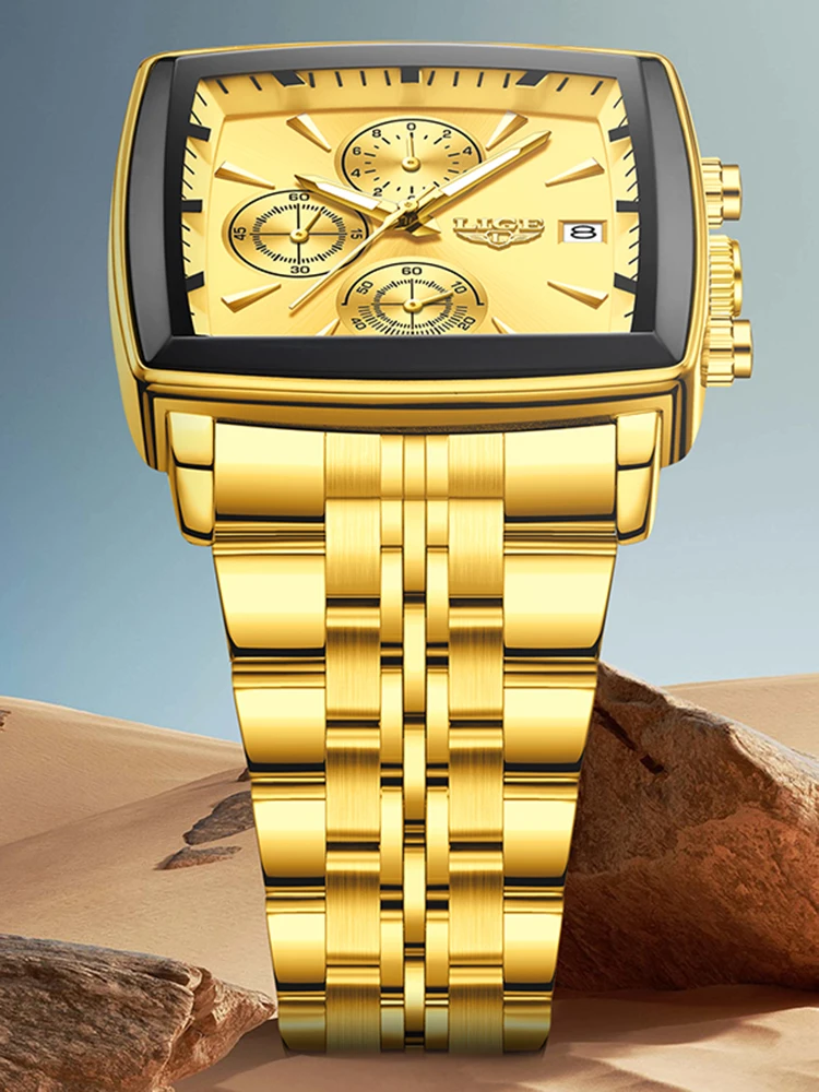 

LIGE 2025 модные квадратные мужские часы, деловые роскошные часы, мужские водонепроницаемые светящиеся хронографы, кварцевые наручные часы Reloj Hombre