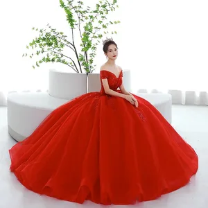 Bomeris rot aus Schulterkleid Quinceanera Kleider Maskerade 15 Jahre Moderollen Prinzessin Personalisierte Party 12 Hauptverkaufskleider 15 Jahre rot - №1