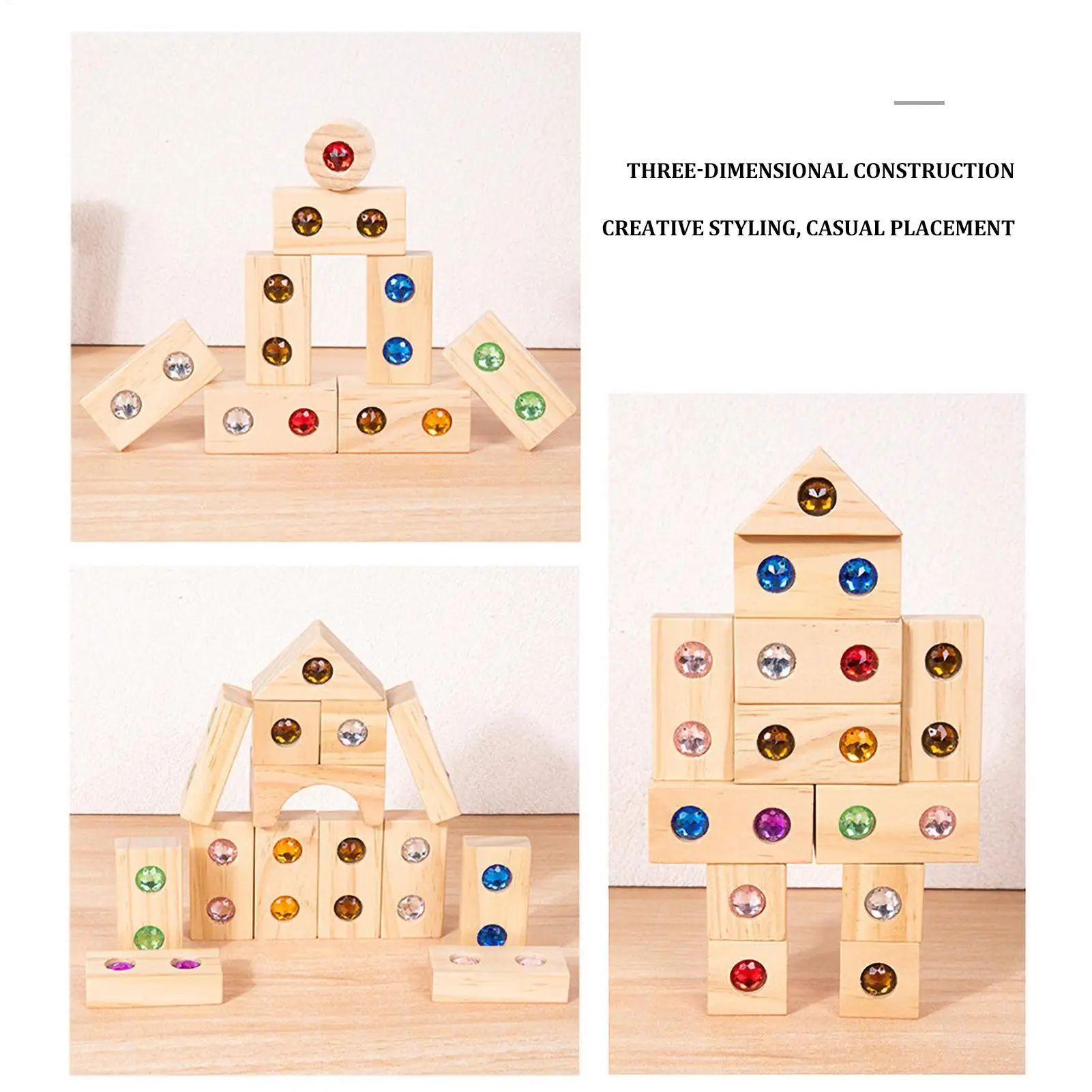 لعبة التراص الخشبية بألوان قوس قزح لعبة مكعبات البناء مجموعة قوس قزح للأطفال لعبة برج التراص بألوان قوس قزح لبناء كتلة أكريليك