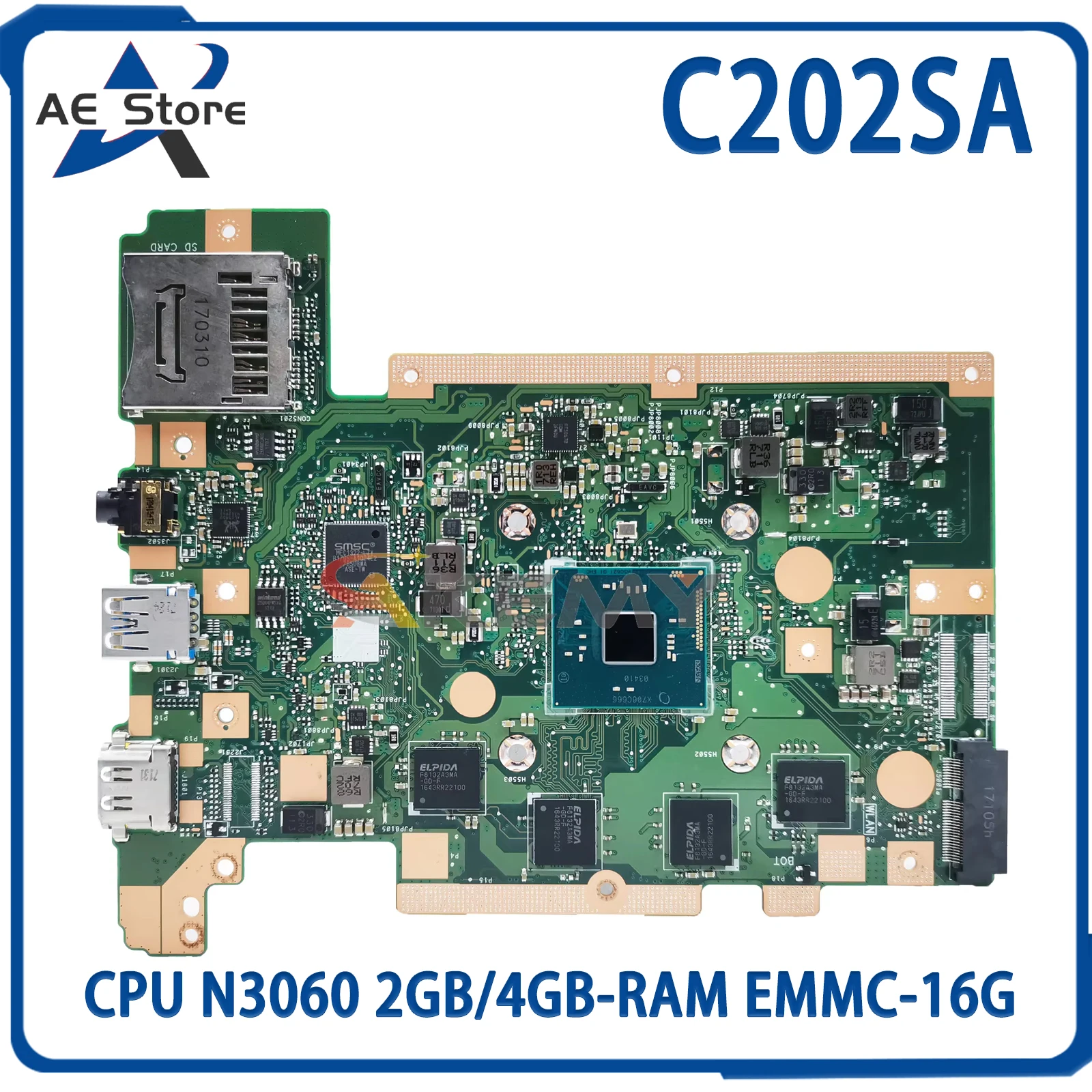 

AE C202SA Notebook Mainboard For ASUS C202SA C202S Laptop Motherboard With CPU N3060 2GB/4GB-RAM EMMC-16G Maintherboard