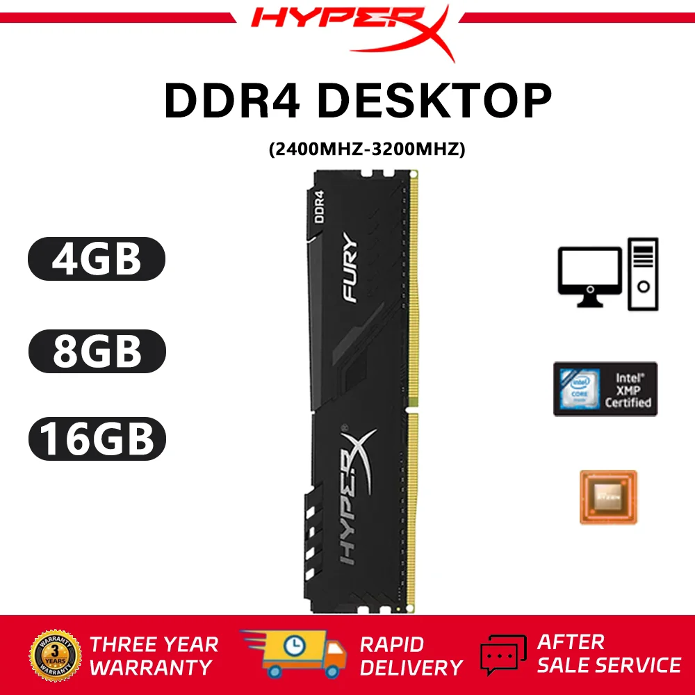 HyperX FURY سطح المكتب DDR4 RAM 4GB 8GB 16GB 2133Mhz 2400Mhz 2666Mhz 3200Mhz DIMM لعبة الذاكرة