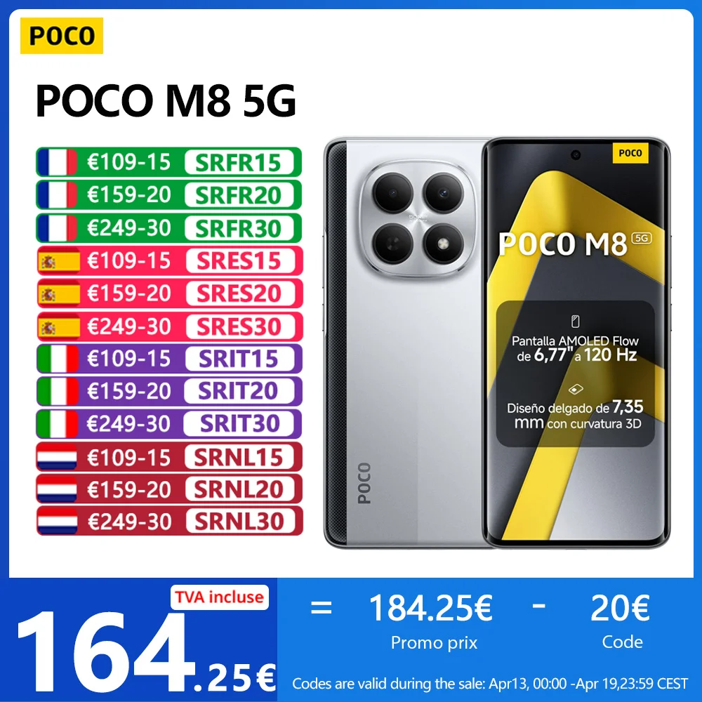 POCO M8 5G,NFC,Snapdragon® 6 Gen 3,Écran Flow AMOLED 6.77" 120 Hz,50 MP Caméra,5520 mAh,IP65