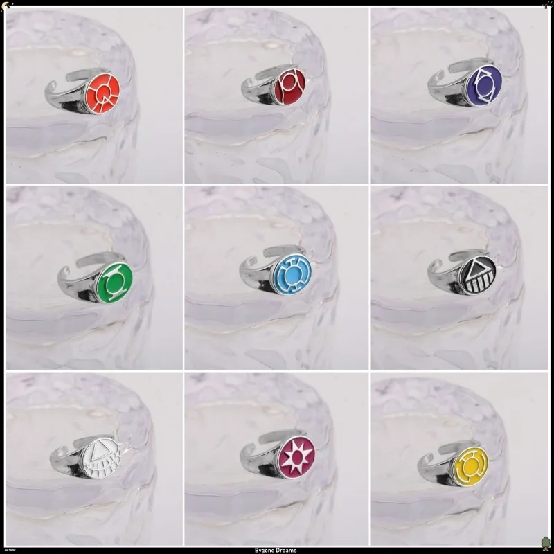 Green Lantern Corps Power Ring, 9 Farben, verstellbare offene Ringe, DC Superhelden-Cosplay, Legierungs-Fingerring, Cartoon-Schmuck, Geschenk für Fans