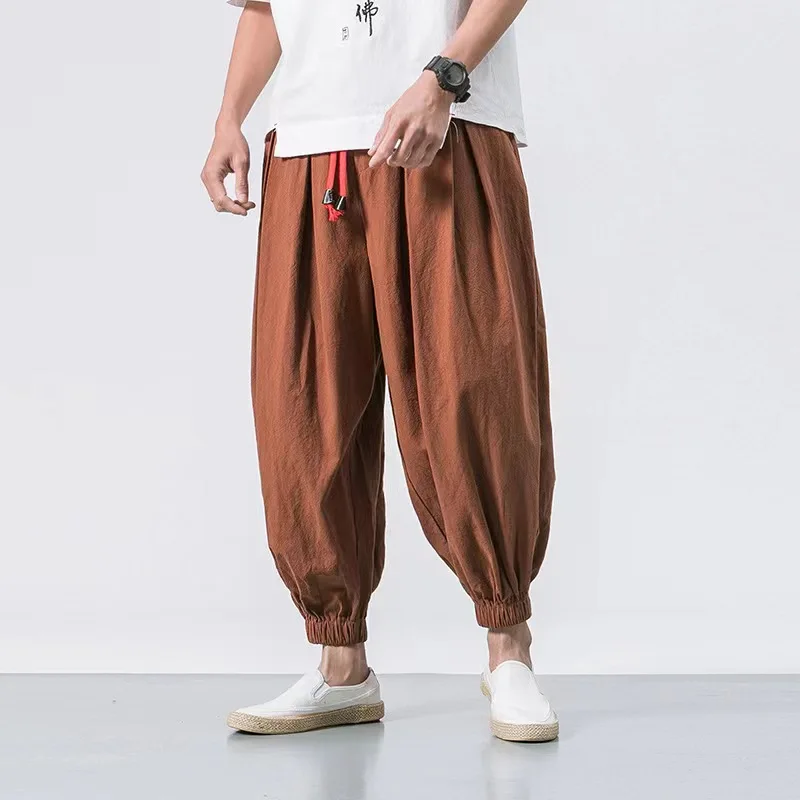 FGKKS-pantalones bombachos holgados de gran tamaño para hombre, pantalón de chándal de lino chino con sobrepeso, de marca inform