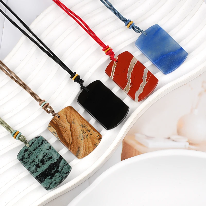 كامبابا جاسبر 25x40 مللي متر مربع حجر قلادة المنسوجة قلادة كريستال حُليات المجوهرات المرأة عيد الحب حفلة هدية صديق #3