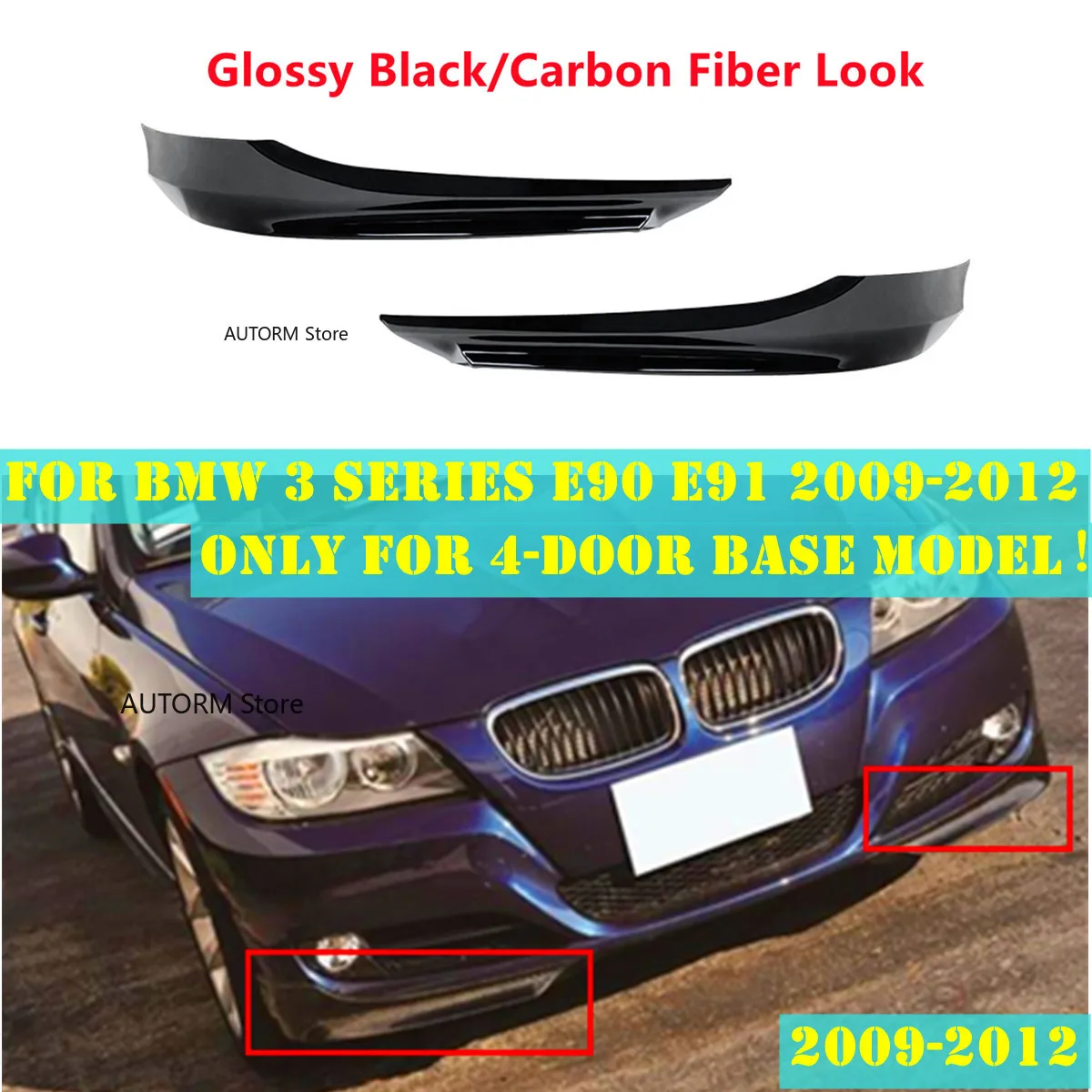 

Pair Fog Lamp Cover Trim Front Canards Splitter For BMW 3 Series E90 E91 2009-2012 4-Door Base Model！Front Bumper Lip Body Kit