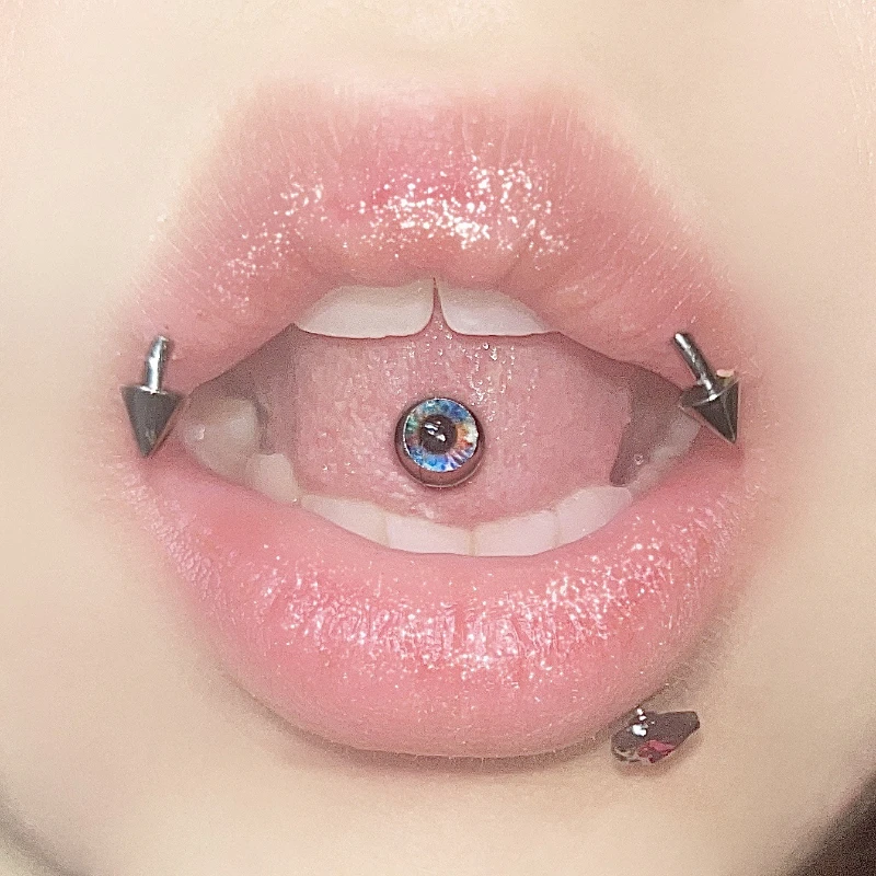 1Pc Trendy Sweet Cool Style Stainless Steel 1.6mm Magic Pupil Rubber Coated Tongue Stud for Cool Girls Body Piercing Gift