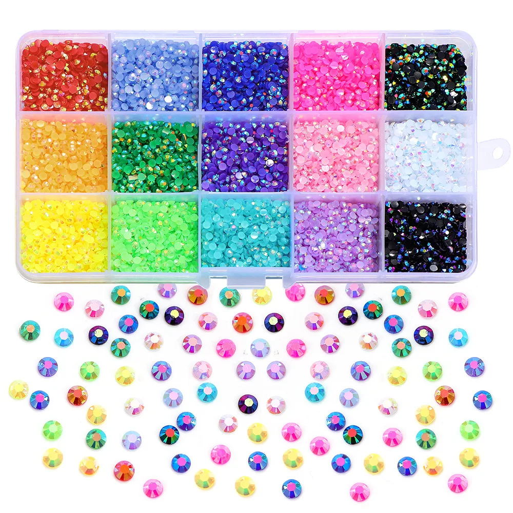 15000pcs 3mm Jelly AB Nail Rhinestones Resin Flat Back Colorful Glitter Charms Accessories DIY 3D Nail Art Decorations Strass