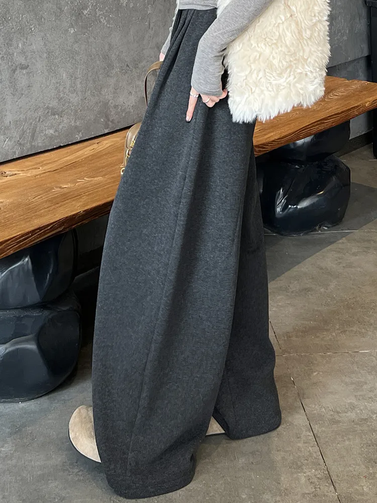 

Женские широкие брюки Deep ey Fce с подкладкой, свободные, удобные, с высокой талией, на молнии, повседневные, в корейском стиле