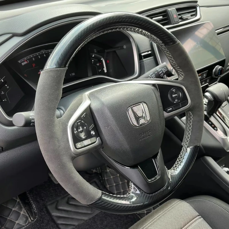 

For Honda Civic Civic 10 2016-2019 CRV CR-V 2017-2019 Hand Stitched carbon fibre Suede Sports style Car Steering Wheel Cover