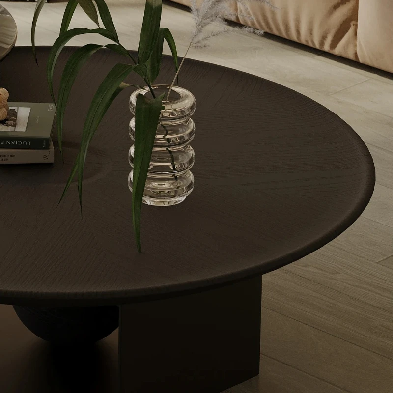 Mesita para café de sala de estar de madera, libros para dormitorio, mesa auxiliar estética redonda de diseñador nórdico, muebles únicos minimalistas para el hogar
