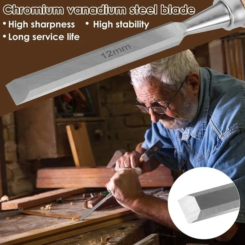 1pc New 6/12/18/24mm Wood Carving Chisels Sharp Chrome-Vanadium Steel Wood Chisel With Handle Wood Carving Tools For Woodworking