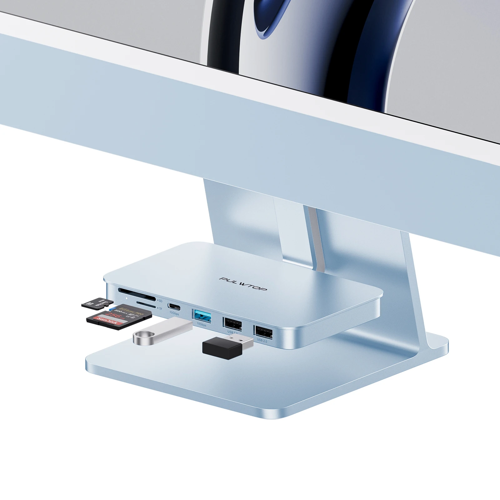 iMac Accessories for iMac 2021/2023, PULWTOP USB C Hub for iMac with USB A/C 10Gbps, iMac Hub for M1/M3, SD/TF Card Blue