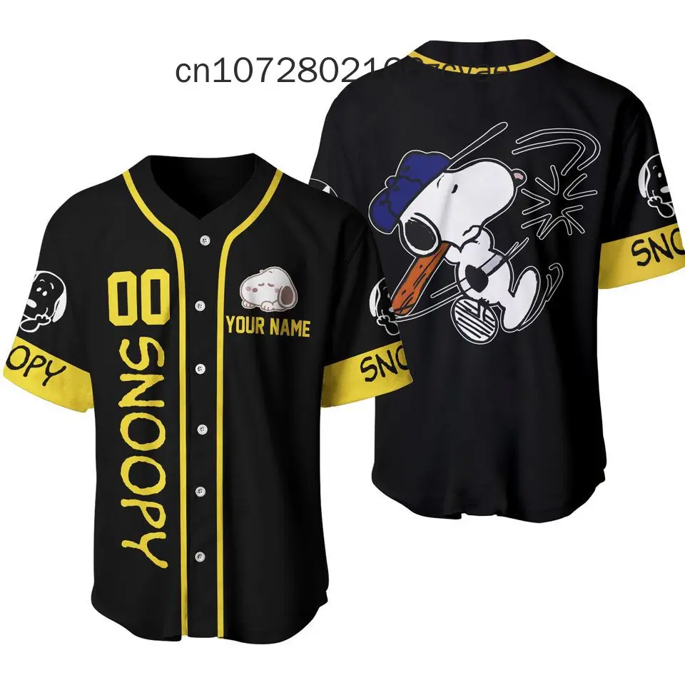 2024 New Summer Baseball Snoopy Dog Cartoon Casual Vacation Cute Oversized Baseball Jersey Kids/Adults Halloween Shirt