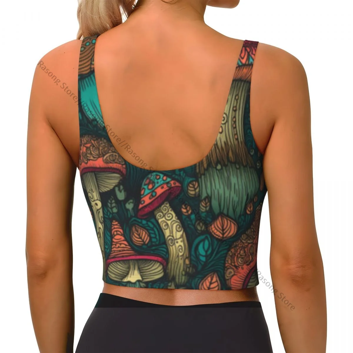 Yoga Vest Women Gym Sports Crop Tops Mushrooms Burton Background Streetwear Workout Breathable Tank Top Female
