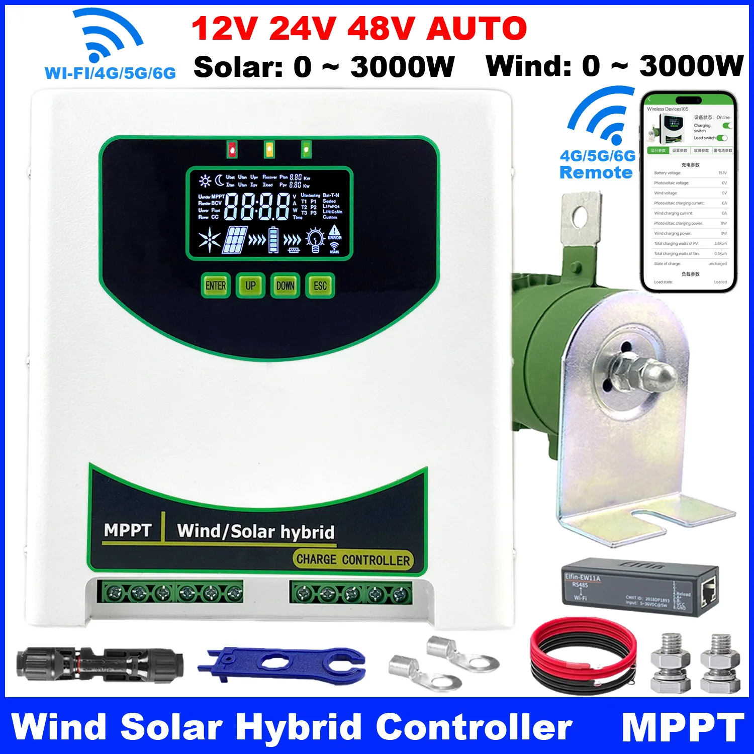 5000W Hybrid Wind Solar Charge Booster Controller Real MPPT Board With Wifi Monitor Solar Panel Regulator Lifepo4 with Equalizer