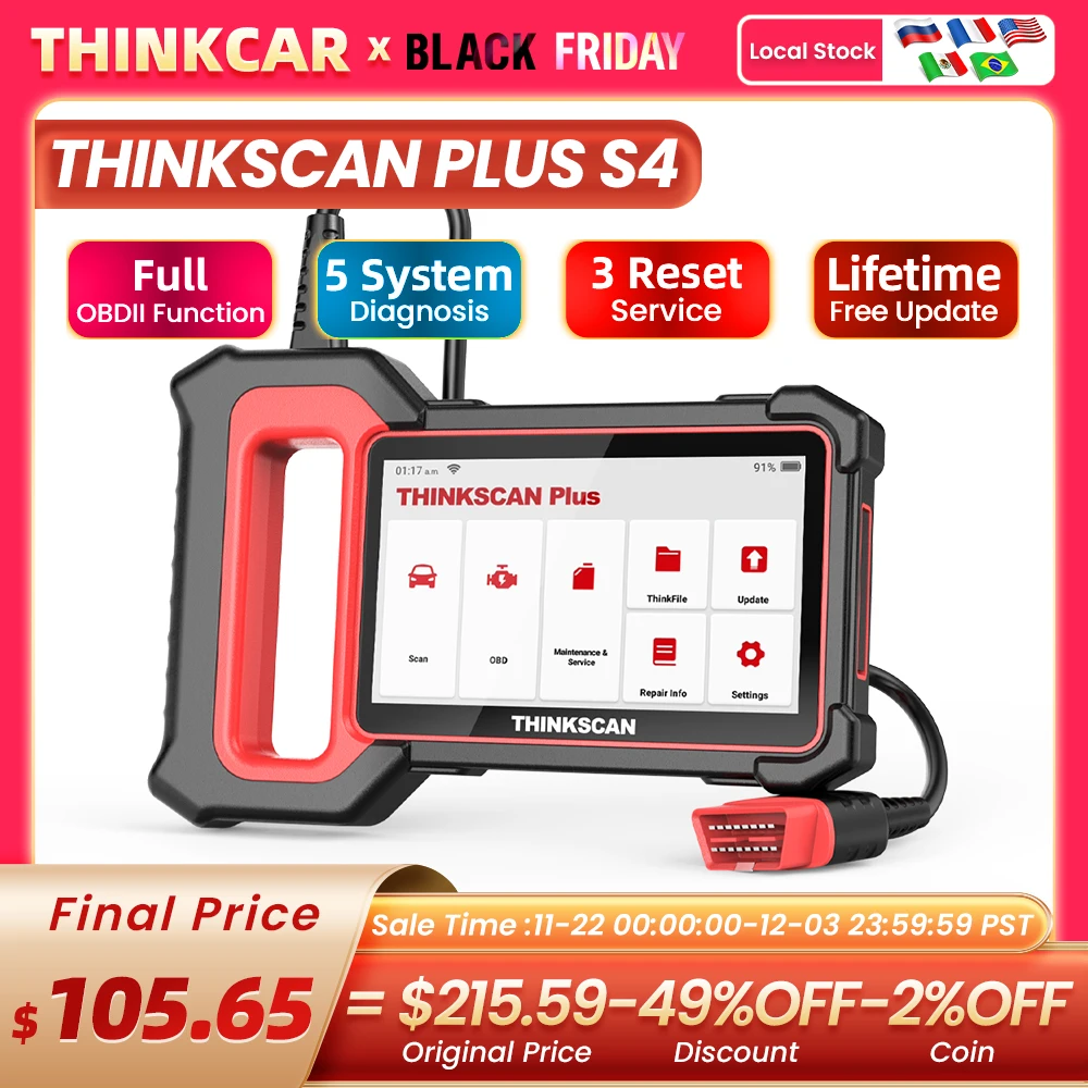 Thinkscan Plus S7/S6/S5/S4 OBD2 Scanner Lifetime Free Update Automotive Thinkcar Diagnostic Tools Cover 10,000+ Cars Code Reader