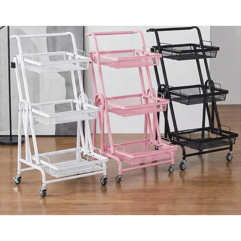 Parallel shelves, balcony mobile trolley, foldable multi-layer, living room storage rack