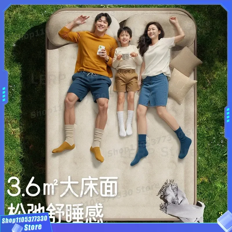 double-inflatable-air-mattress-outdoor-moisture-proof-flocking-bed-thickened-heightened-foldable-automatic-pump-sleeping-pad