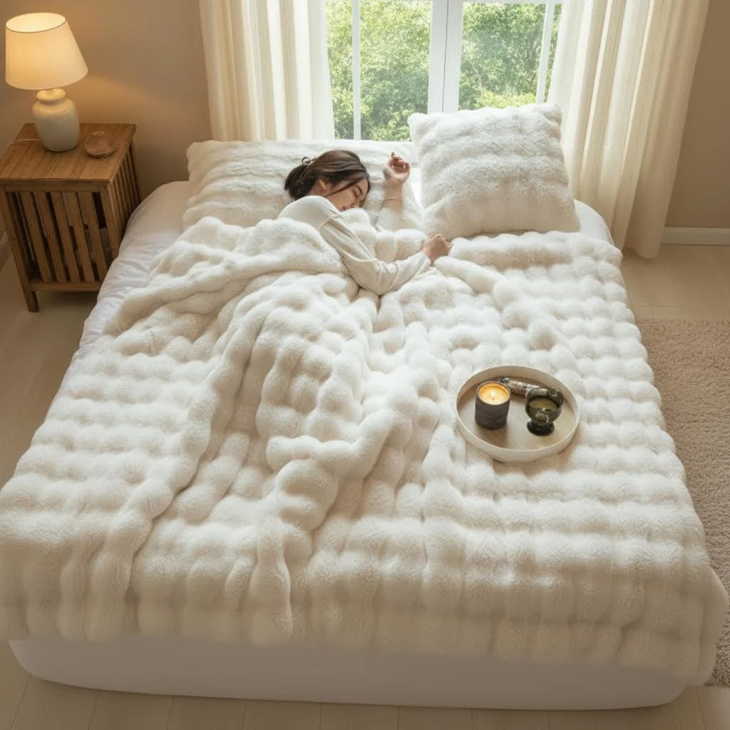 Tuscan Imitation Fur Blanket for Winter Warmth Super Comfortable Bed Blankets High-end Warm Winter Blanket for Sofa 130x160CM