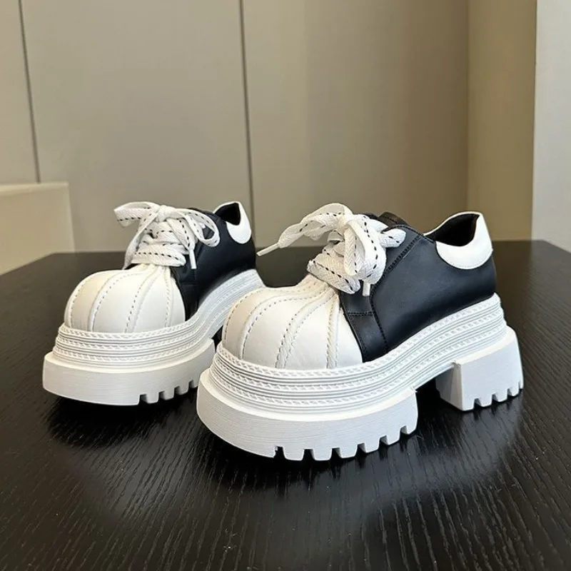 

British Style Outdoor Casual Platform Shoes Thick Soles Gothic Women Oxford Shoes Fashion Heighten Chunky Heels Ladies Shoes New