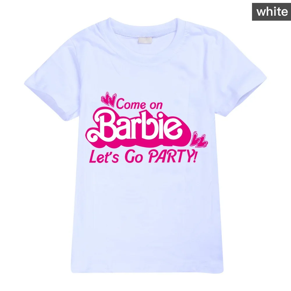 New Kawaii Barbie Kids Short Sleeve Summer Cartoon Boys Girls Soft O-Neck T Shirts Oversized Fashion Y2K White Tees Tops Gifts 