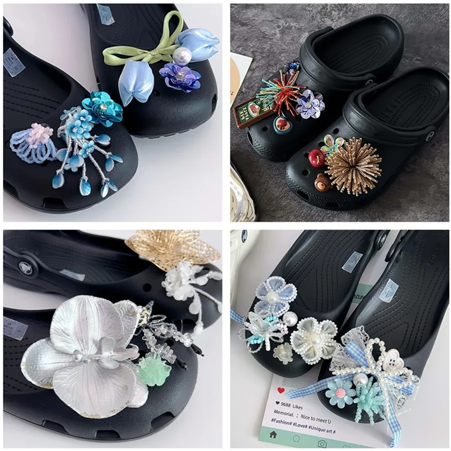 New Fashion Tassel Shoe Charms Buckles Flower Butterfly Pearl Clog Decorations DIY Luxury Accessory for Sport Slides Jelly Shoes