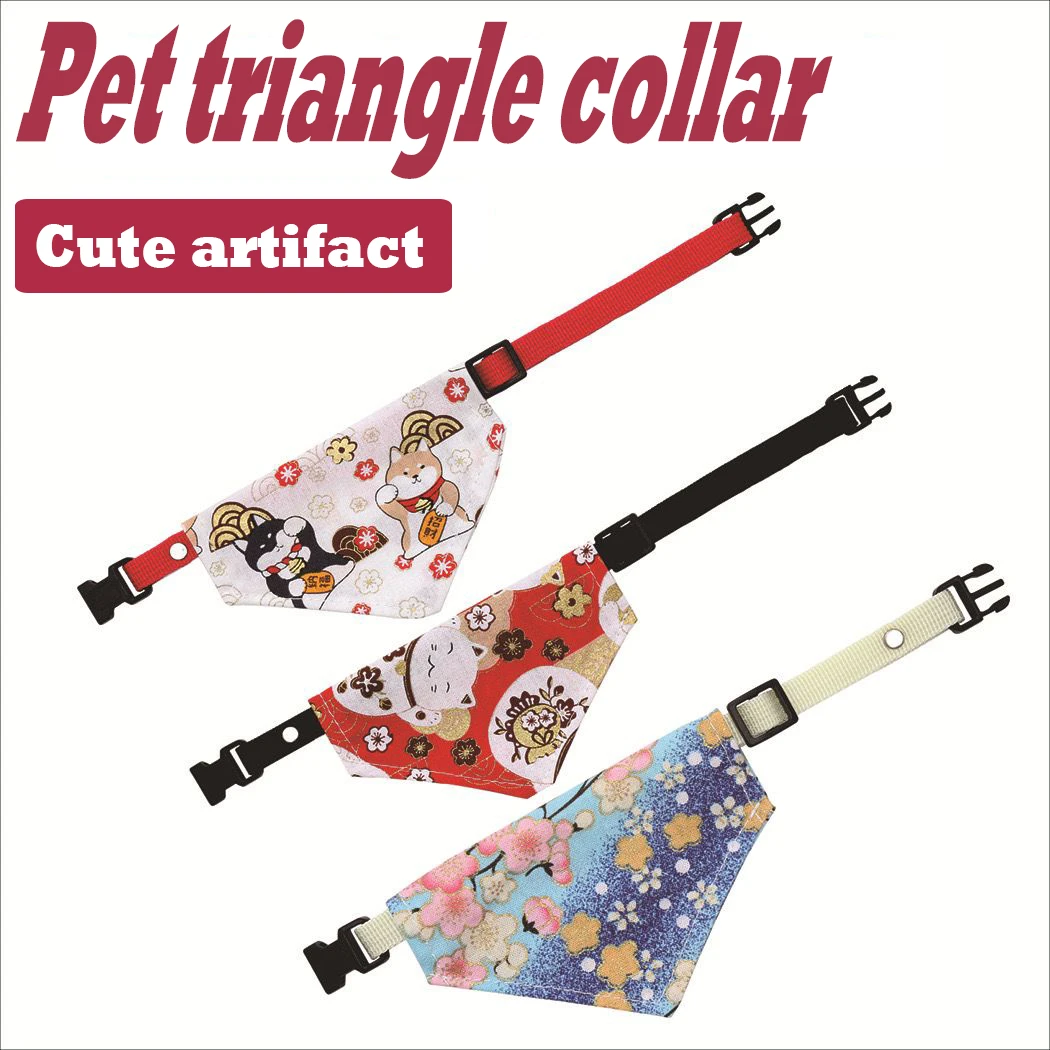 Pet collar decoration cat Japanese style triangle scarf adjustable collar cute cotton small dog and cat universal drool scarf