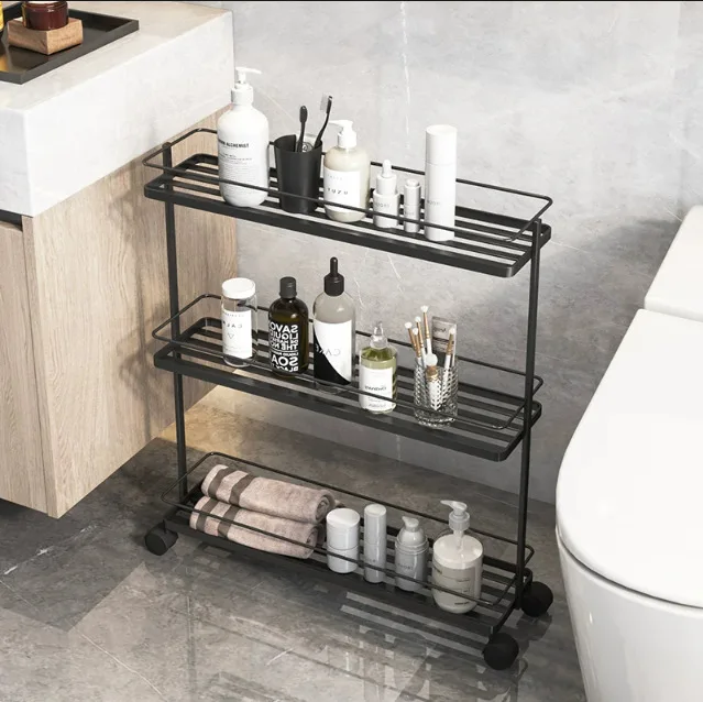 Cross-border toilet, bathroom shower gel rack, waterproof shelf, cart gap, storage , movable