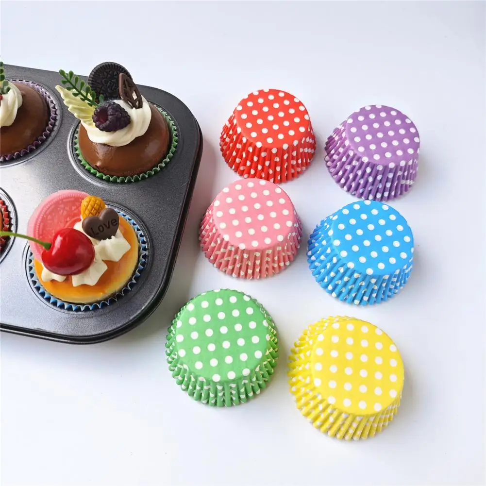 100PCS Disposable Cupcake Liners, Food-Grade Paper Baking Cups, Polka Dot Print Standard Muffin Molds for Home Baking And Events