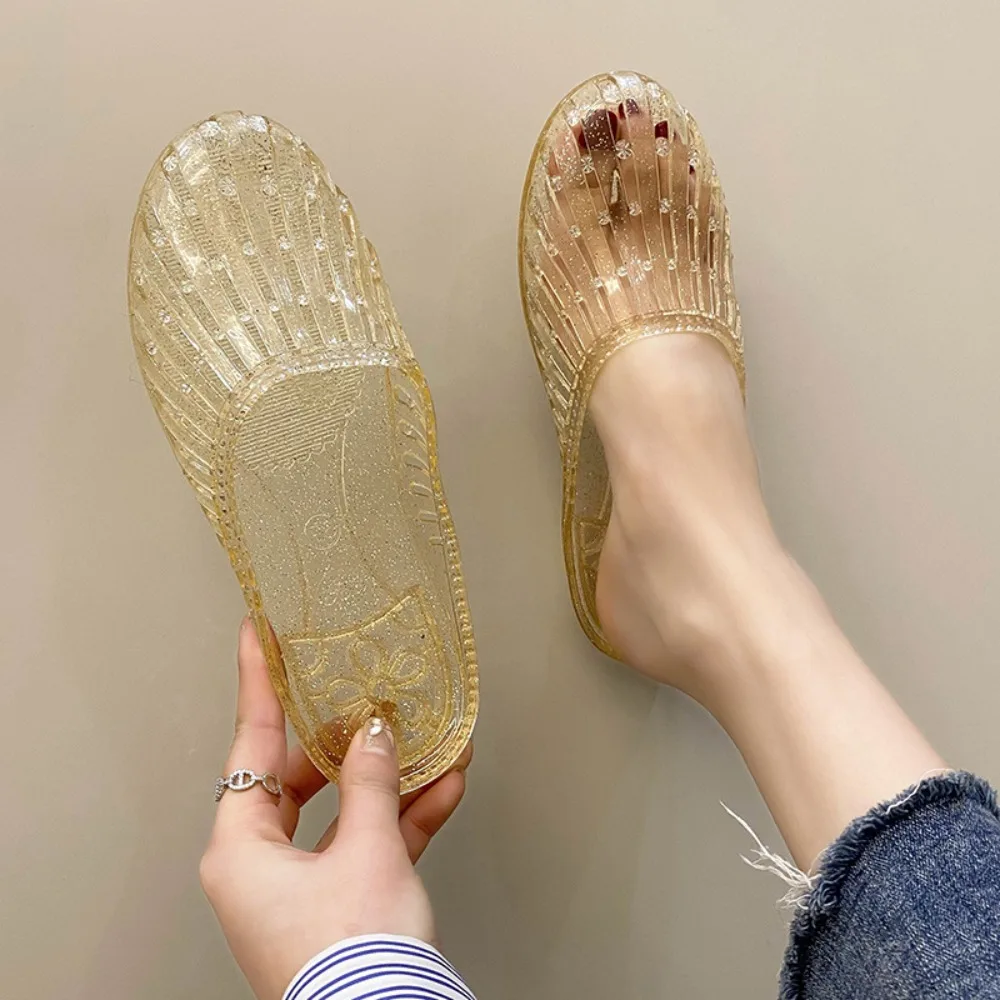

New Summer Jelly Slipper Hollow Out PVC Women's Sandals Casual Ballet Flat Shoes Outdoor