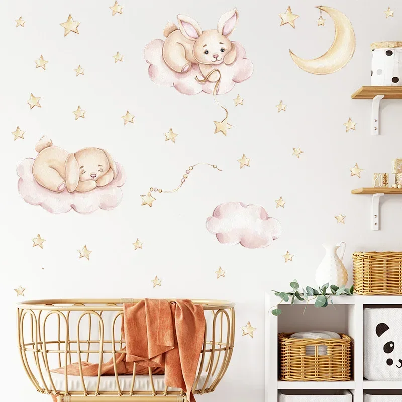 Cartoon Animals Vinyl Wall Stickers for Kids room Nursery Bear Bunny Giraffe Pattern Decals for Children Bedroom Home Decoration