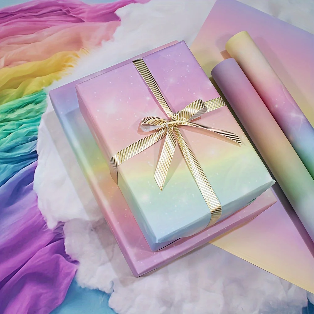 

Rainbow Gradient Iridescent Wrapping Paper | Pastel Gift Packaging for Valentine's Day Birthday Party Decor DIY Craft Supplies