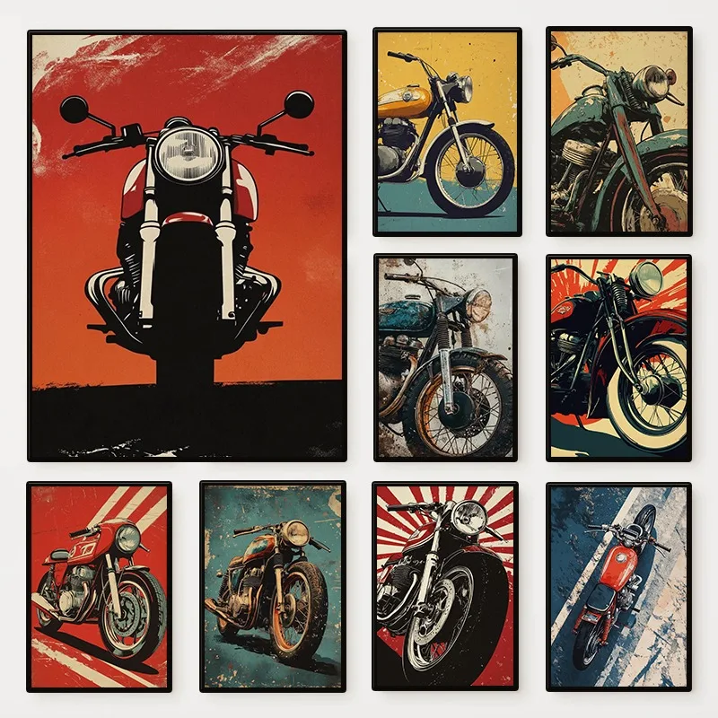 Minimalist Vintage Motorcycle Poster Vintage Cool Moto Bike Print Canvas Painting Wall Art for Garage Room Home Decor Biker Gift