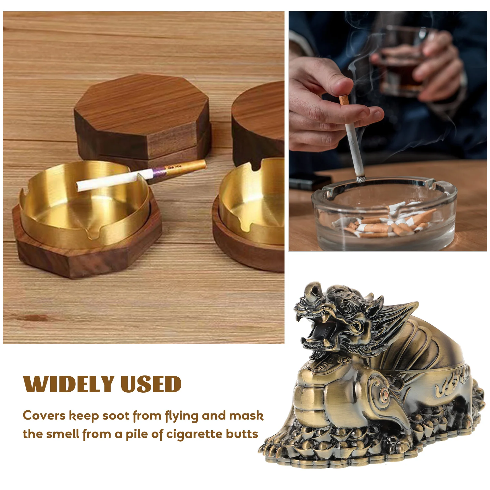 

Ashtray Zinc Alloy Household Table Decorative Cigarette Container With Lid Office Supply Wear Resistant Desk Accessory Creative