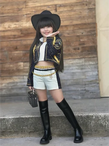 New Movie K-Pop Rumi Cosplay Costume for Girl Halloween Christmas Black White Vest Coat and Shorts Three-piece Set Dress Up