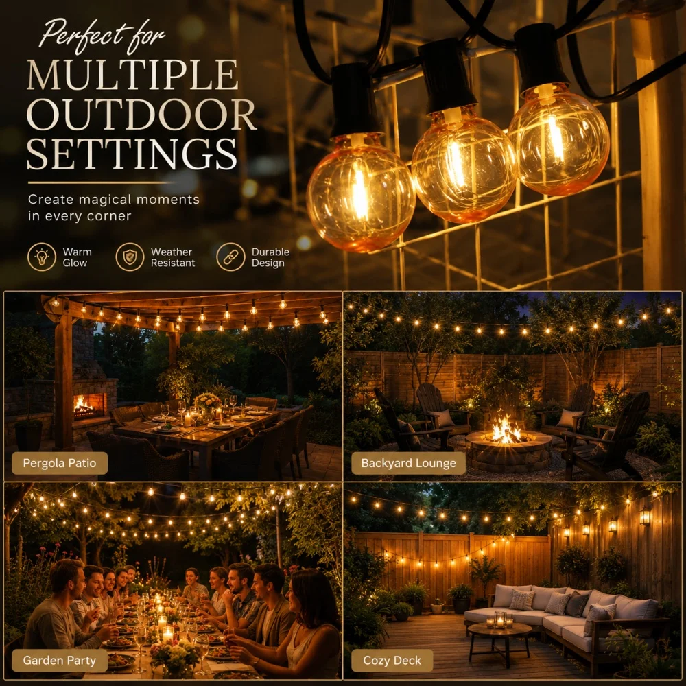 GANRILAND G40 LED String Lights Shatterproof Bulbs E12 Base IP44 Waterproof Connectable Outdoor Lights Garden Patio Party Decor