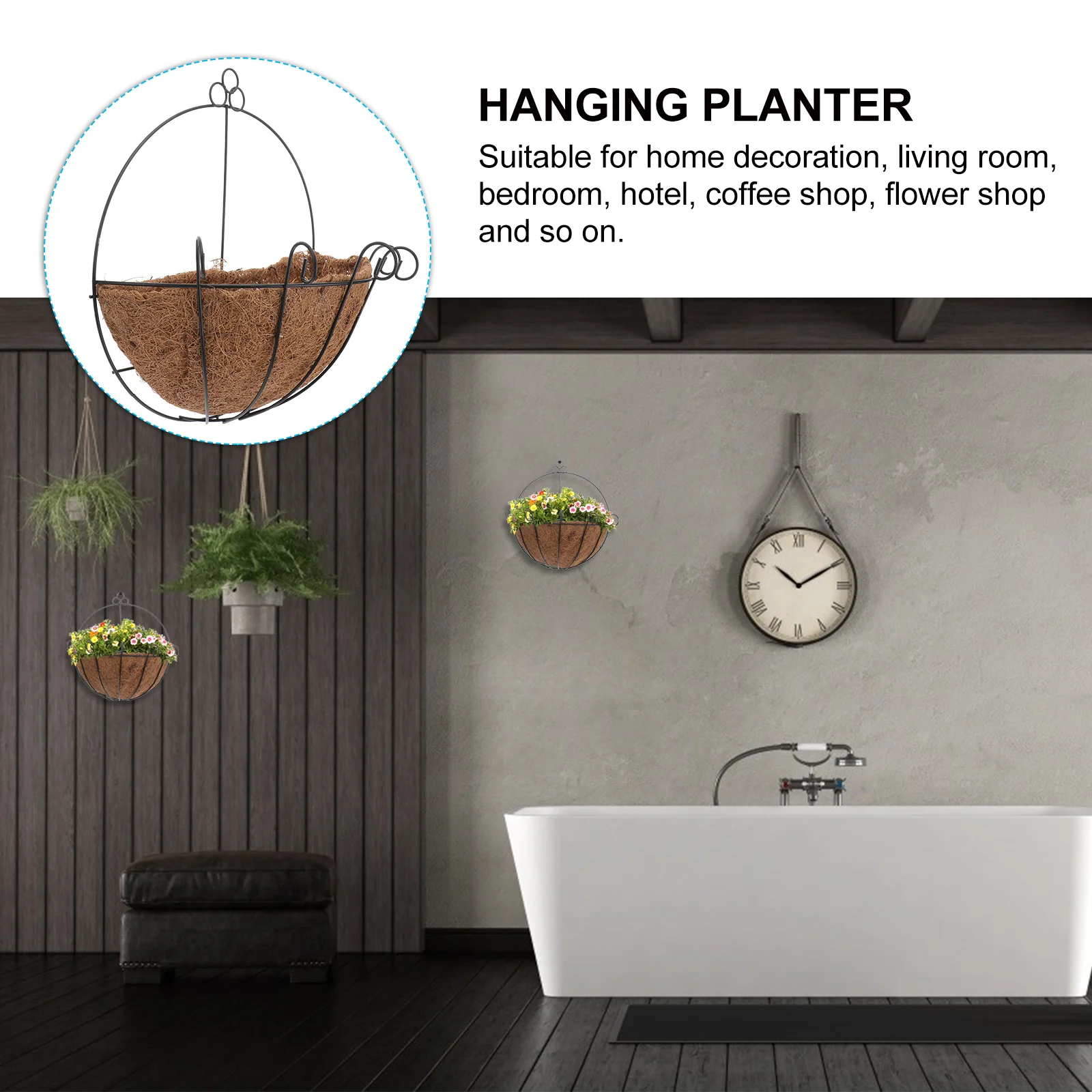 

Round Steel Wires Coconut Fiber Hanging Planter Metal Flower Pot Easy To Hang Space Saving Plant Holder For Home Decoration