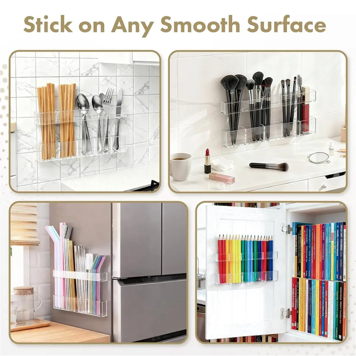 Big Discount Acrylic Straw Organizer for Cabinet Door - Child-Safe, Versatile Kitchen Storage Solution with Adhesive Mounting