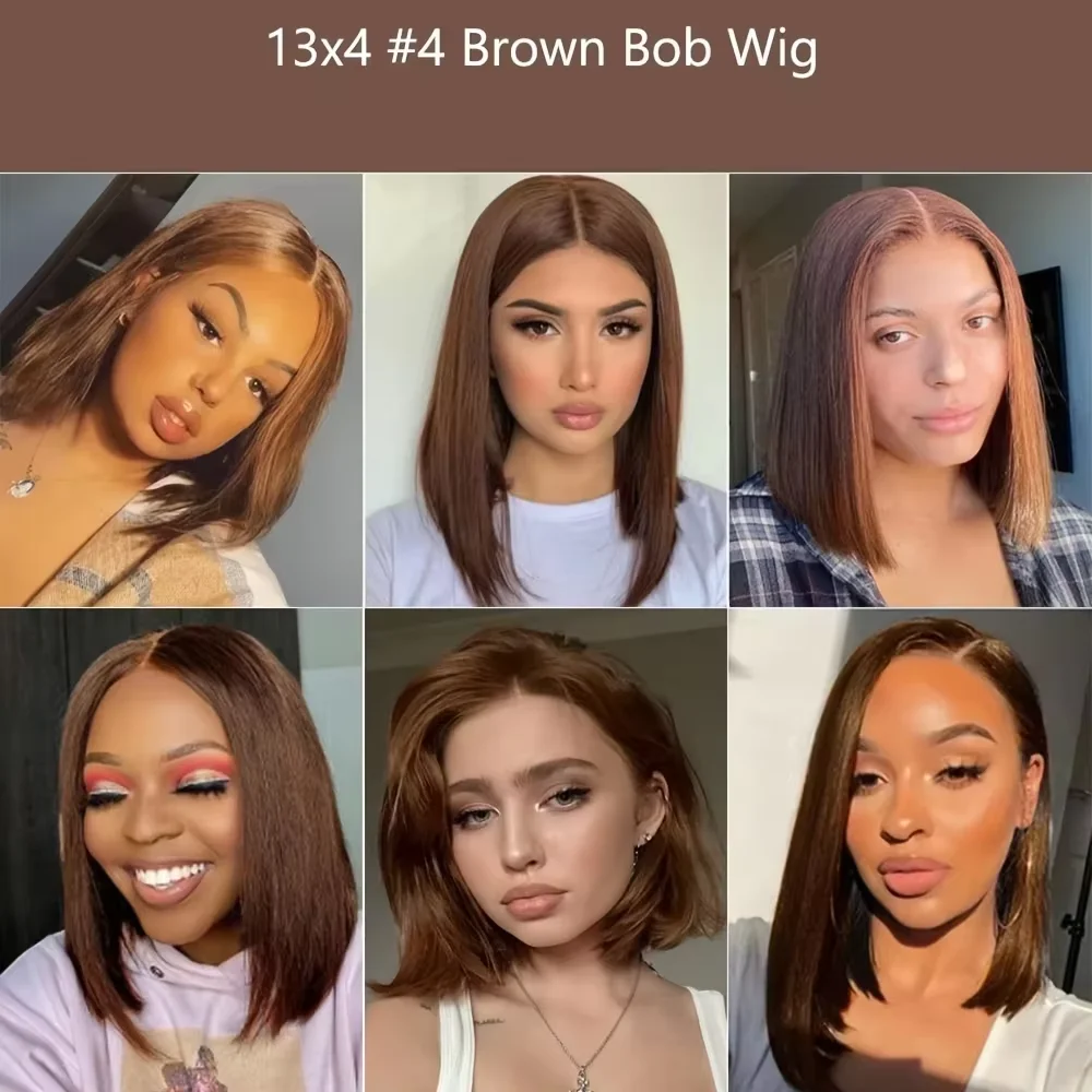 220% Chocolate Brown Short Bob Bone Straight 13x4 HD Transparent Lace Front Human Hair Wig Brazilian Lace Frontal Wigs For Women image 4