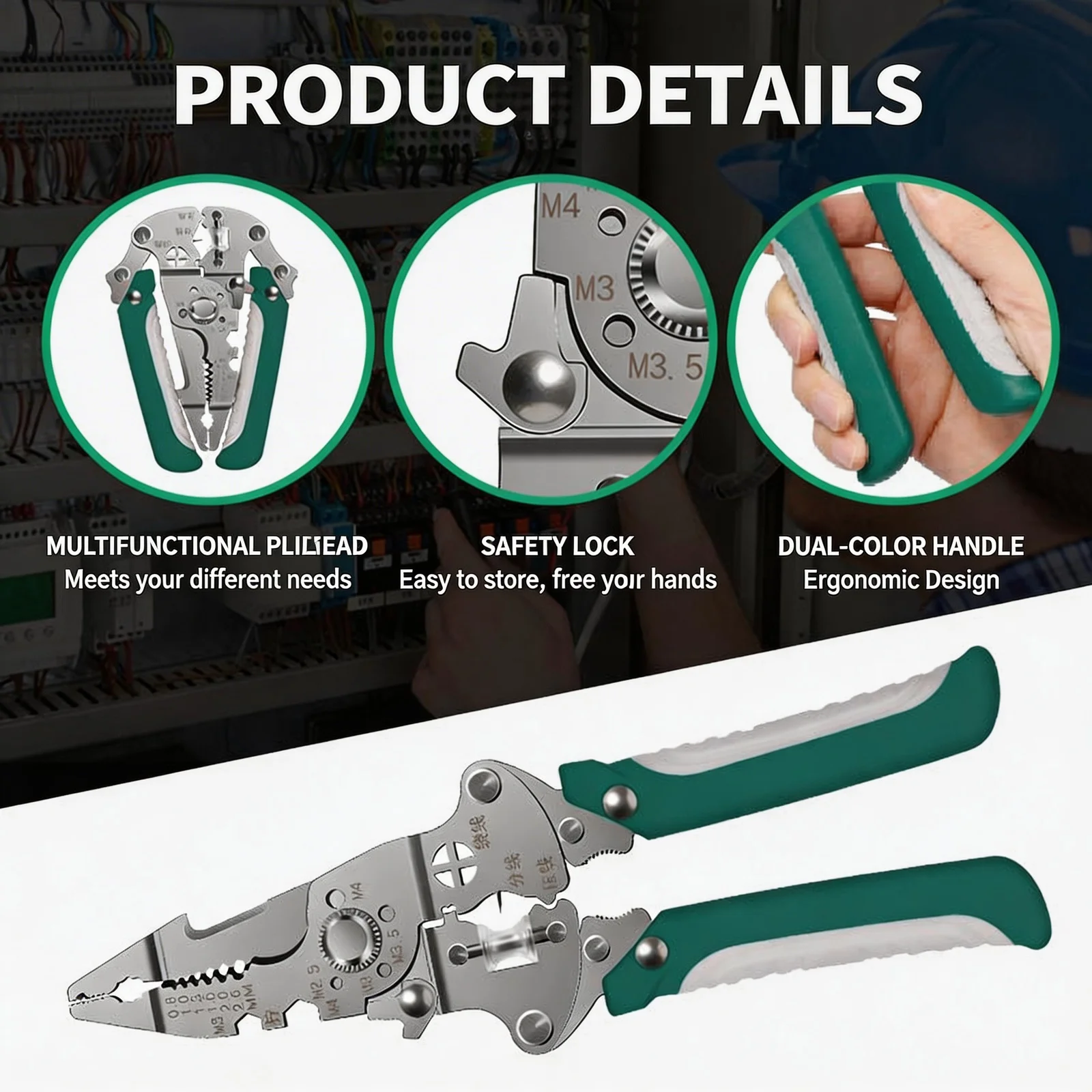 Multi-Tool Folding Wire Cutter Pliers - Spring Loaded Wire Stripper - Quick Detachable & Easy Use - Camping Hiking Outdoor Gear