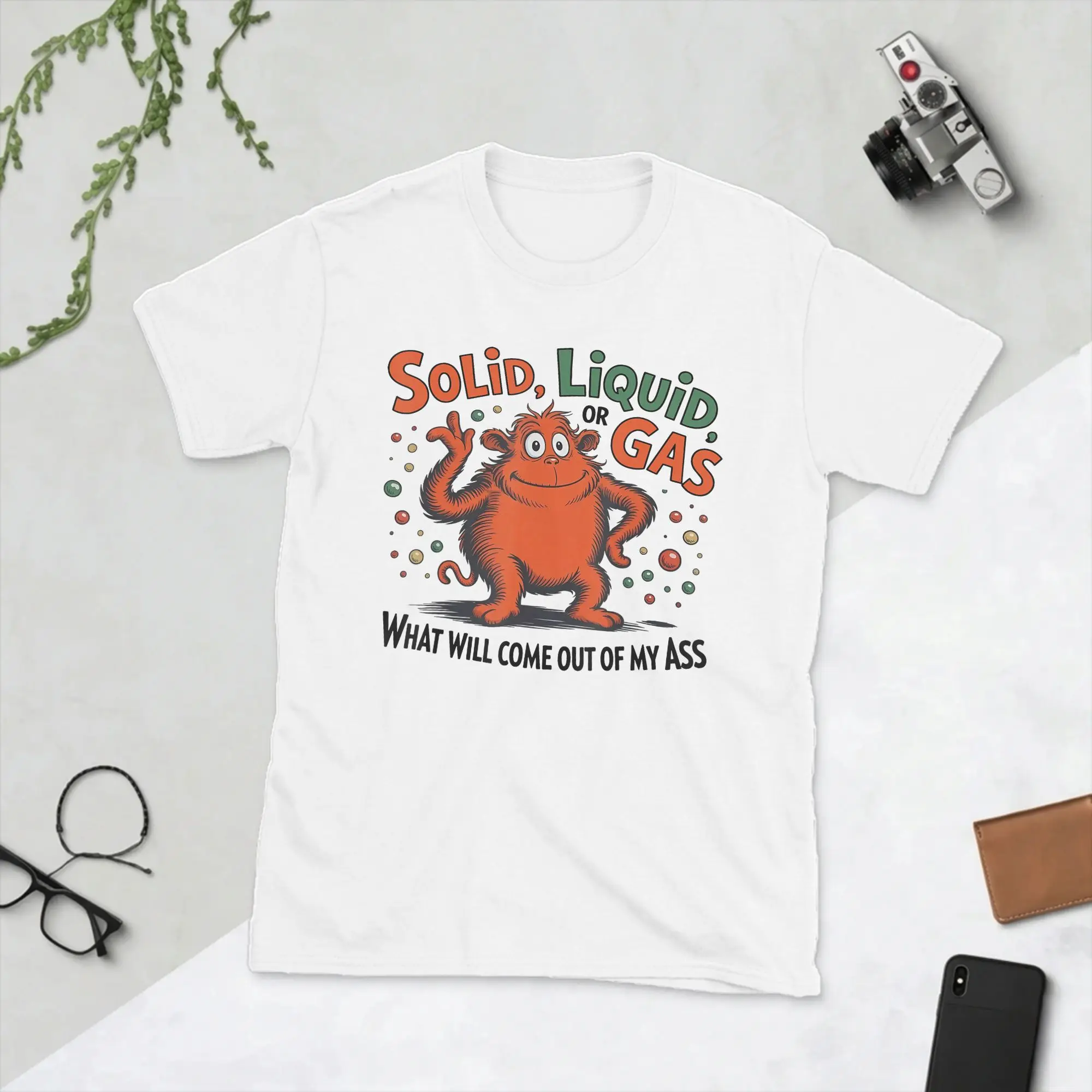 Solid Liquid or Gas Funny Cat Physics Science T Shirt Men Pure Cotton Awesome T-Shirt Crewneck  Tees Short Sleeve Tops 6XL