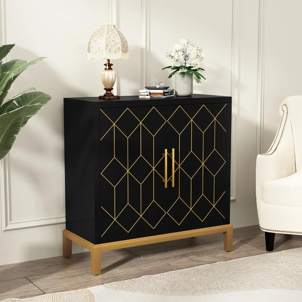 ARTPOWER Accent Cabinet with Doors, Modern Wooden Sideboard, Carved Decorative Storage Cabinets for Living Room, Kitchen