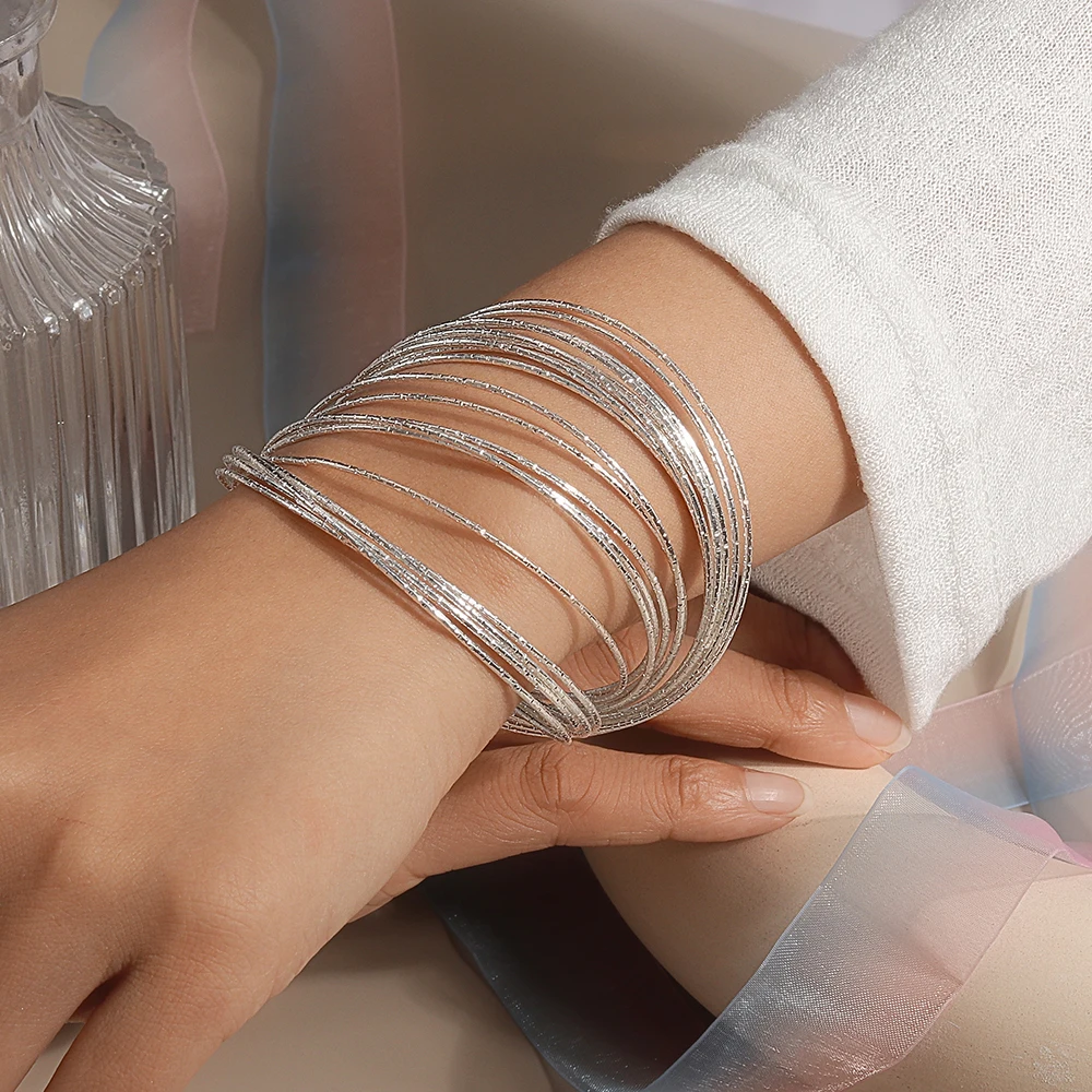 Aihua Mode Sterling Silber Grübchen Kreis Silber Farbe Armreifen Armbänder für Frauen Männer Liebhaber Hochzeit Verlobung Schmuck Geschenk – Detail 3