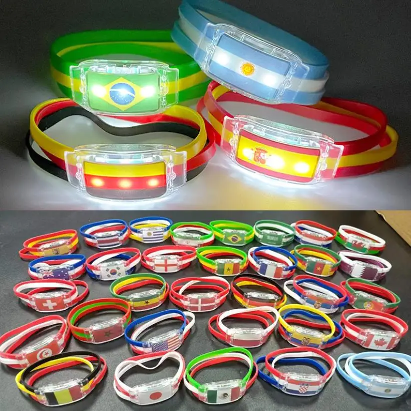 500pcs National Flag LED Silicone Bracelet Soccer Fan Light Up Wristband Sprots Rave Glowing Party Favors