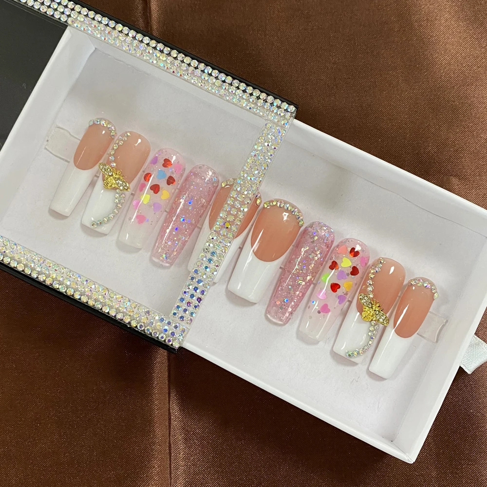 Designer di lusso stampa sulle unghie artistiche fatte a mano in acrilico Bling Nails Tip 10 pezzi unghie artificiali di anatra fatte a mano per le donne