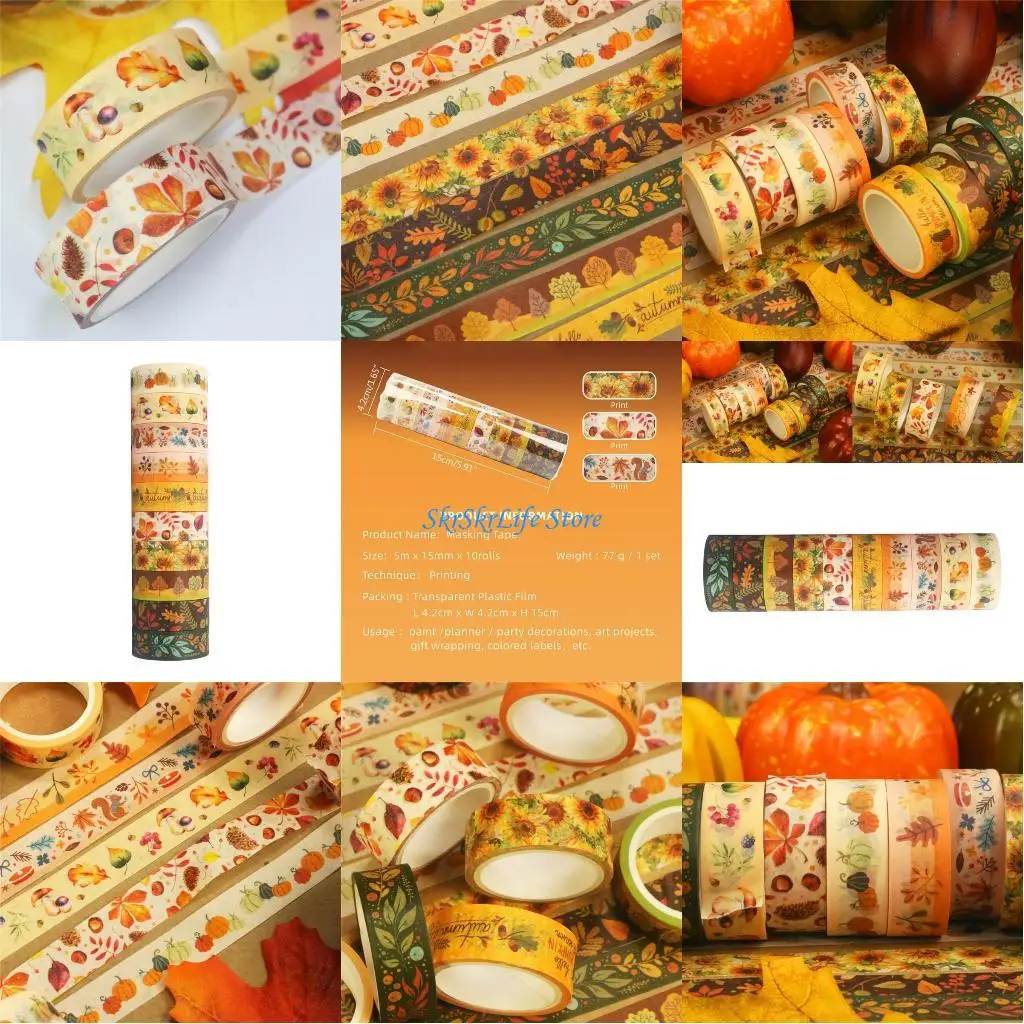 E65E سقوط القيقب ورقة الشريط لتقوم بها بنفسك شريطٌ لاصق الخريف حساب اليد ديكور ملصق لسكرابوكينغ الفن النحت هدية العبوات #1