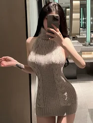 Sweater And Hollowed Out Mature Charm Elegant Gentle Romantic Passion New Deep V-neck Knitted Short Sexy Lingerie Dress XFVG