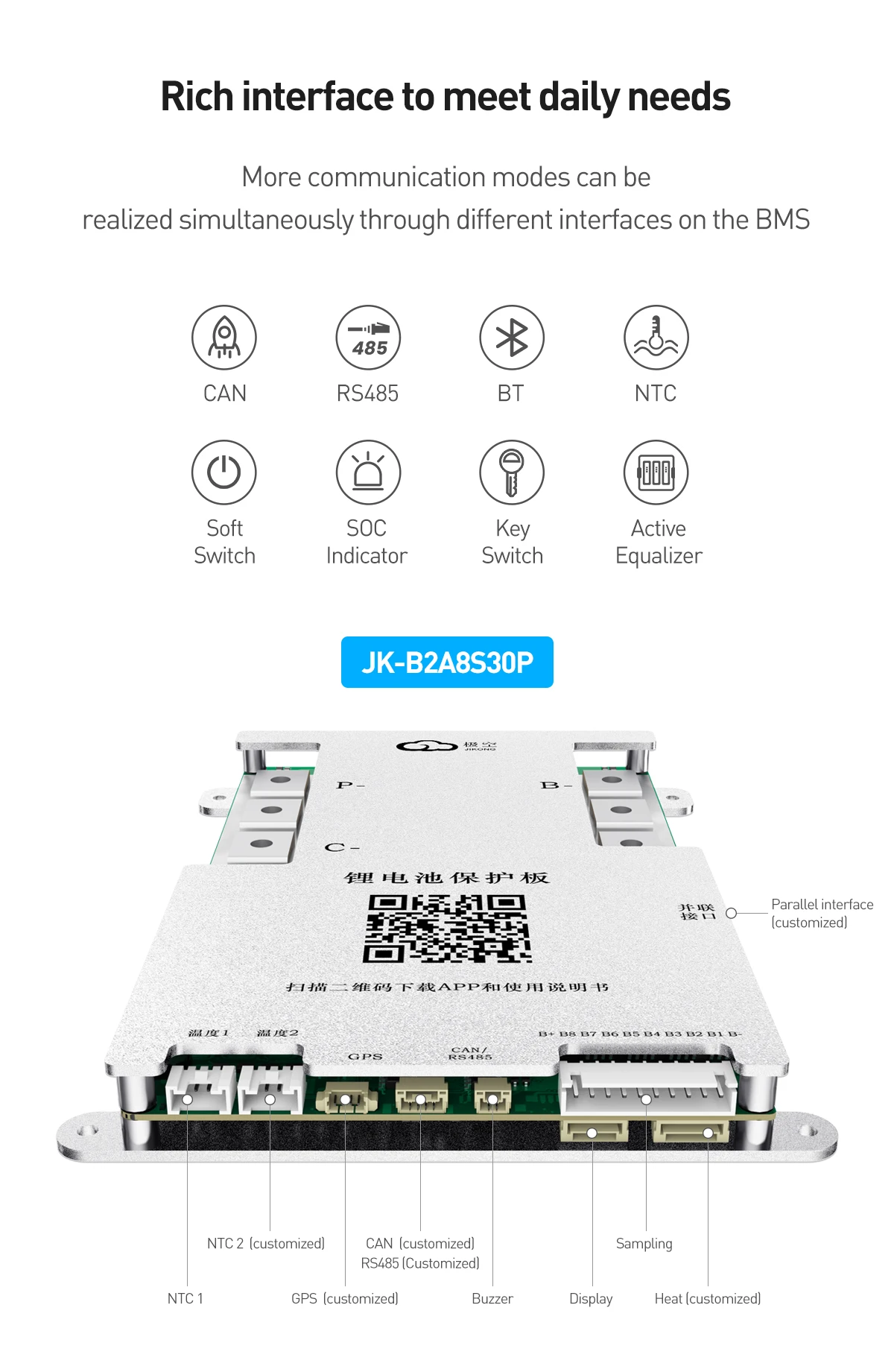 200A 5kW V19 JK BMS Bluetooth APP 4S 8S 12V 24V Aktiver Ausgleichsstrom 2A Lifepo4 Batterie für Golfwagen, Wohnmobil, Van, Schnellboot – Detail 10