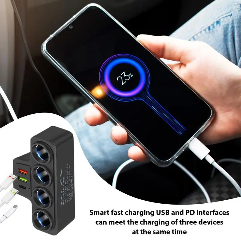 USB Car Charger Fast Charging 120W Car Charger Inverter For Automotive Charger Adapter With 3 USB Ports For Road Trip For